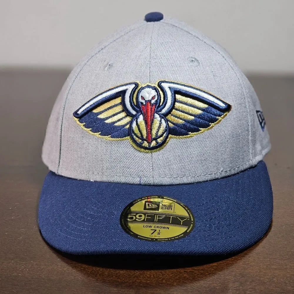 New Era New Orleans Pelicans Hat Low Crown Hat Grey Blue Fitted 7 1/8 NBA Cap